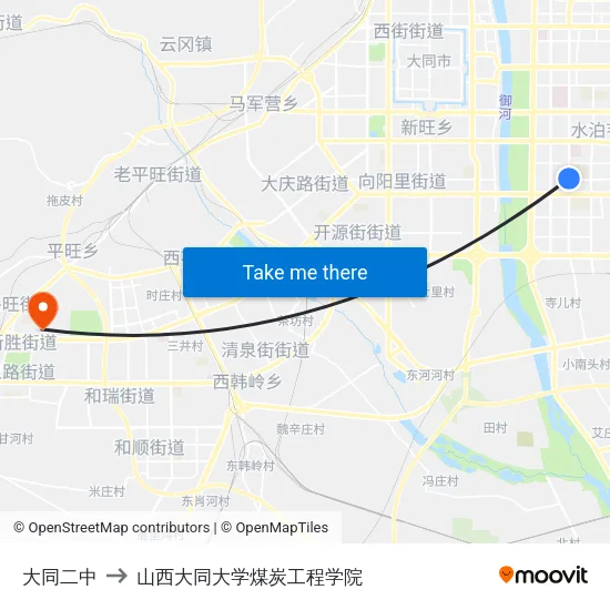 大同二中 to 山西大同大学煤炭工程学院 map