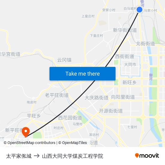 太平家俬城 to 山西大同大学煤炭工程学院 map