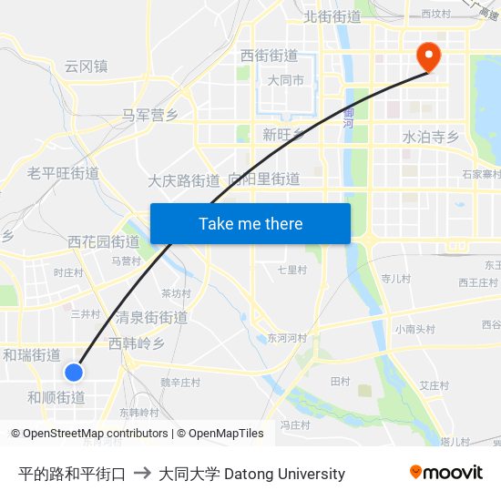平的路和平街口 to 大同大学 Datong University map