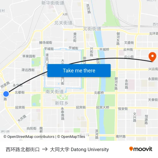 西环路北都街口 to 大同大学 Datong University map