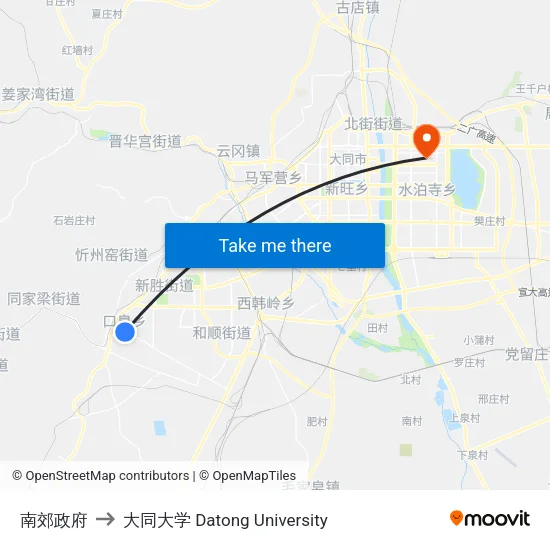 南郊政府 to 大同大学 Datong University map