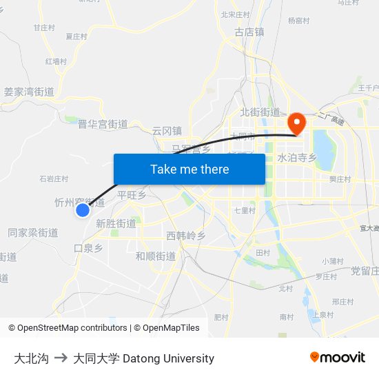 大北沟 to 大同大学 Datong University map