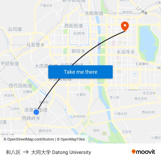 和八区 to 大同大学 Datong University map