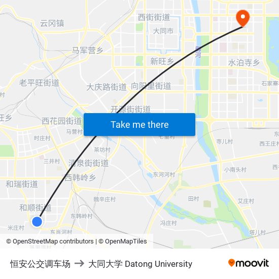 恒安公交调车场 to 大同大学 Datong University map