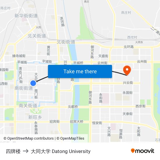 四牌楼 to 大同大学 Datong University map