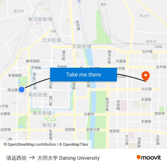 清远西街 to 大同大学 Datong University map