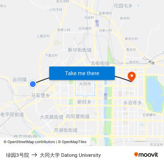 绿园3号院 to 大同大学 Datong University map