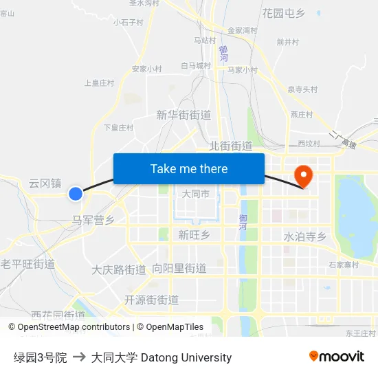 绿园3号院 to 大同大学 Datong University map