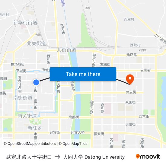 武定北路大十字街口 to 大同大学 Datong University map