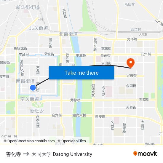 善化寺 to 大同大学 Datong University map