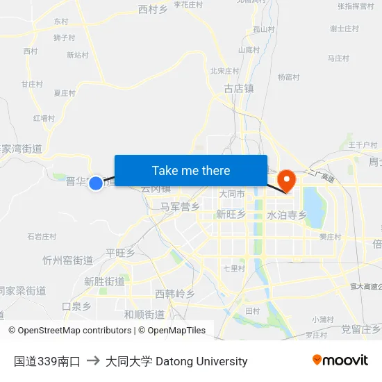 国道339南口 to 大同大学 Datong University map