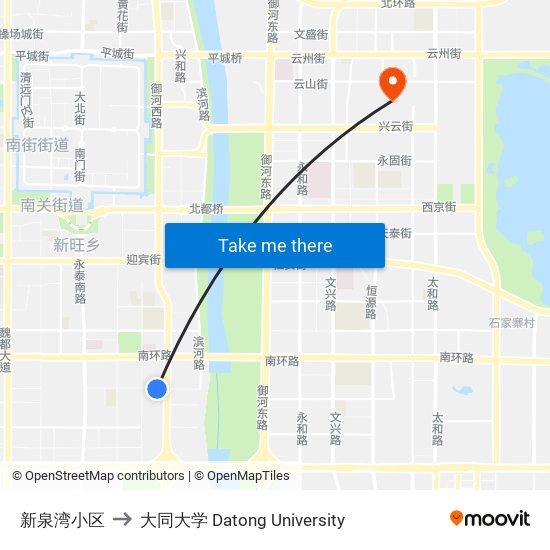 新泉湾小区 to 大同大学 Datong University map