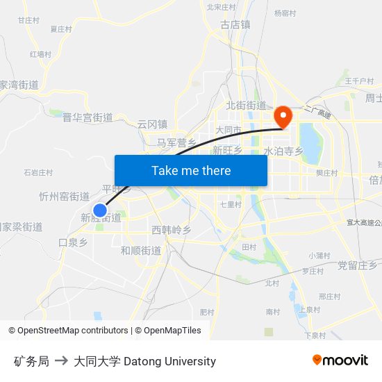 矿务局 to 大同大学 Datong University map