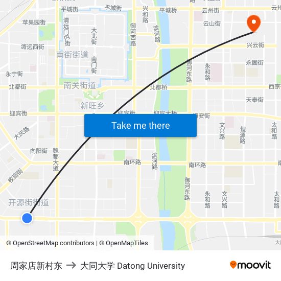 周家店新村东 to 大同大学 Datong University map