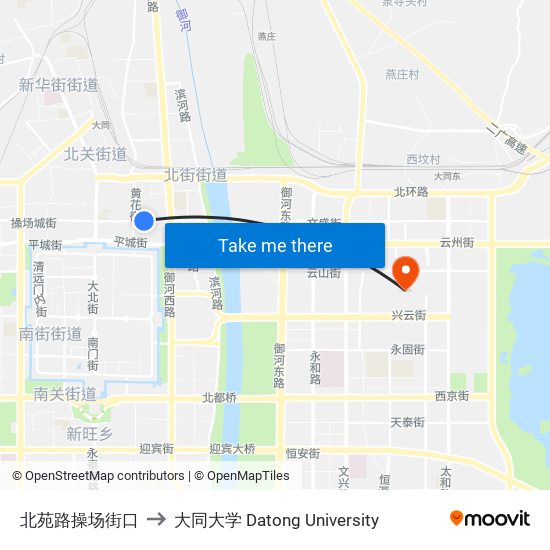 北苑路操场街口 to 大同大学 Datong University map