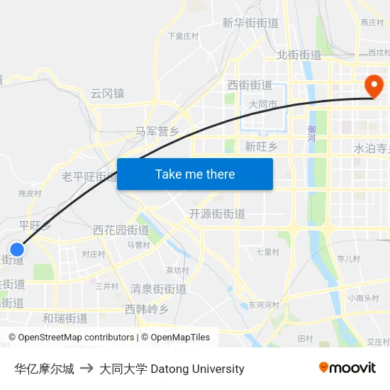 华亿摩尔城 to 大同大学 Datong University map