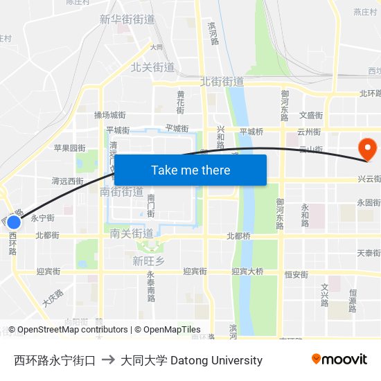 西环路永宁街口 to 大同大学 Datong University map