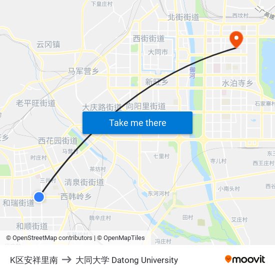 K区安祥里南 to 大同大学 Datong University map