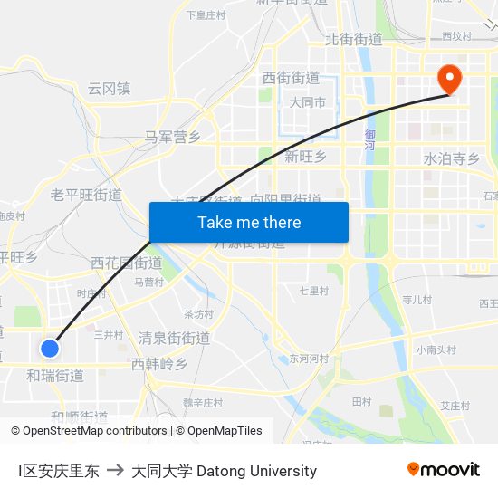 I区安庆里东 to 大同大学 Datong University map