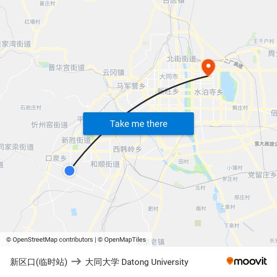 新区口(临时站) to 大同大学 Datong University map