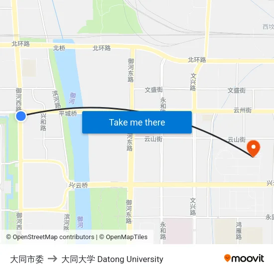 大同市委 to 大同大学 Datong University map
