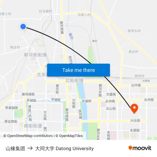 山橡集团 to 大同大学 Datong University map