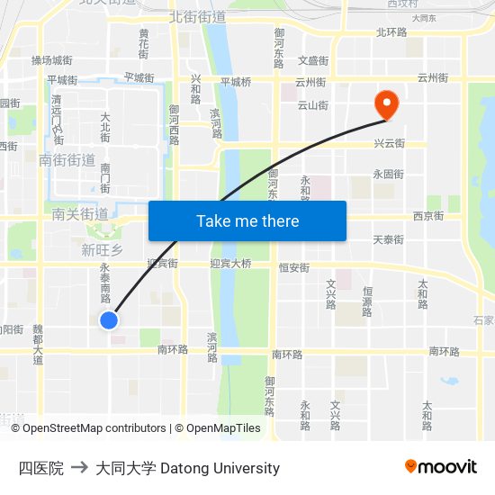 四医院 to 大同大学 Datong University map