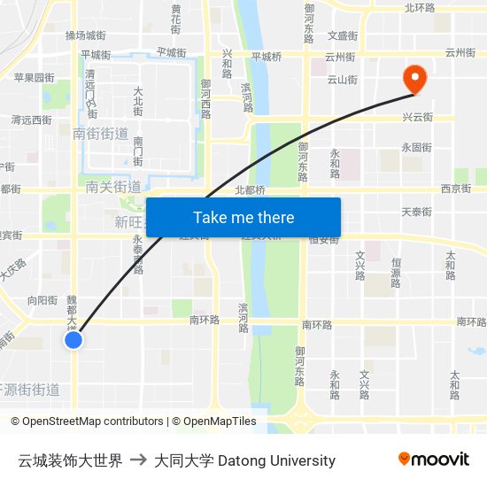 云城装饰大世界 to 大同大学 Datong University map