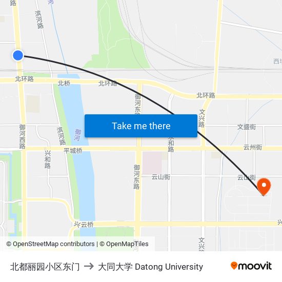 北都丽园小区东门 to 大同大学 Datong University map