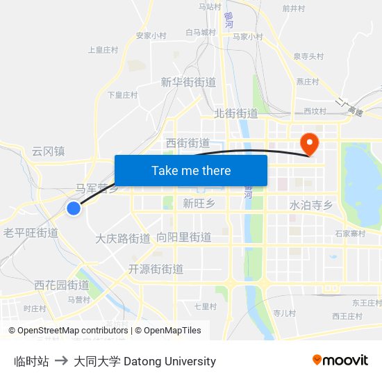 临时站 to 大同大学 Datong University map