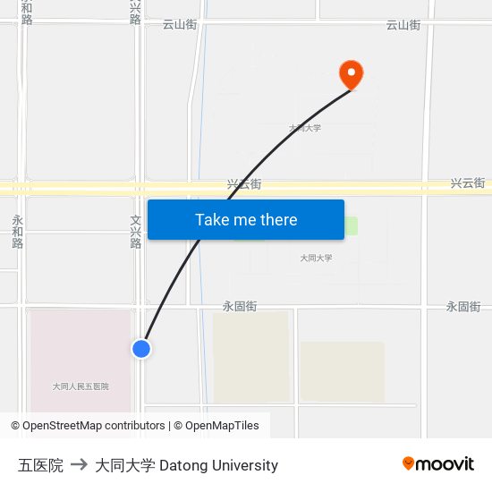 五医院 to 大同大学 Datong University map