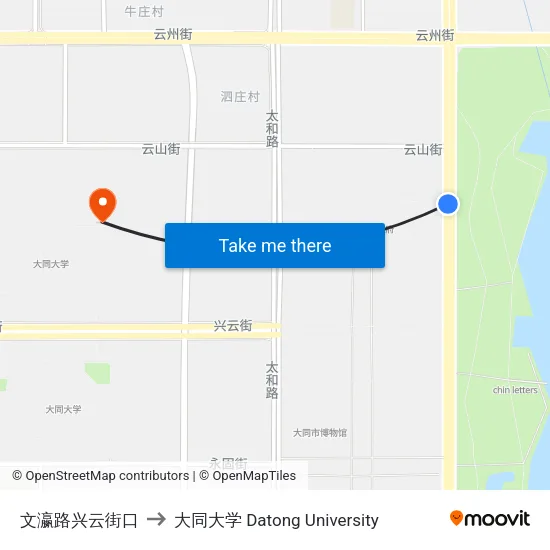 文瀛路兴云街口 to 大同大学 Datong University map