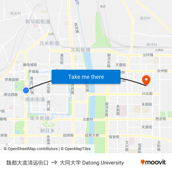 魏都大道清远街口 to 大同大学 Datong University map