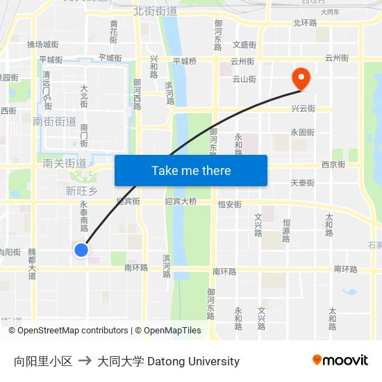 向阳里小区 to 大同大学 Datong University map