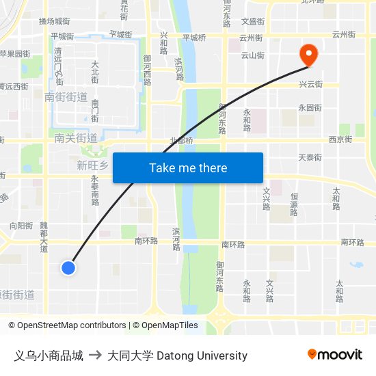 义乌小商品城 to 大同大学 Datong University map