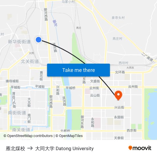 雁北煤校 to 大同大学 Datong University map