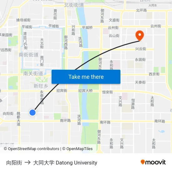 向阳街 to 大同大学 Datong University map