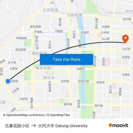 北馨花园小区 to 大同大学 Datong University map