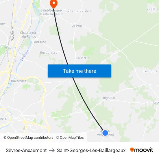 Sèvres-Anxaumont to Saint-Georges-Lès-Baillargeaux map