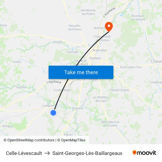 Celle-Lévescault to Saint-Georges-Lès-Baillargeaux map