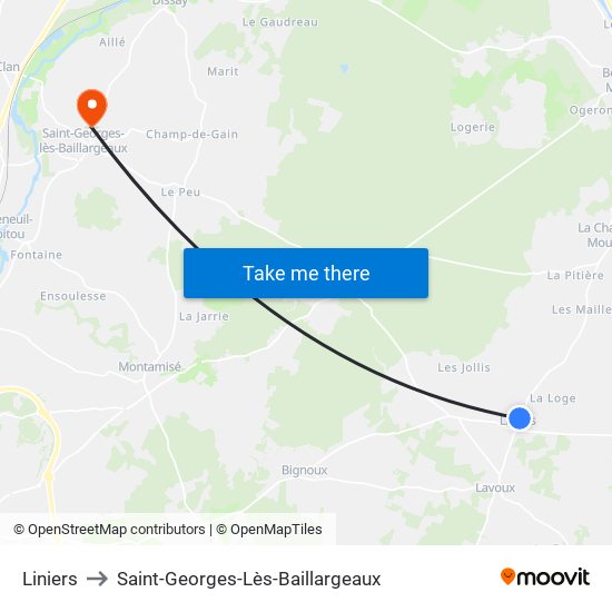 Liniers to Saint-Georges-Lès-Baillargeaux map