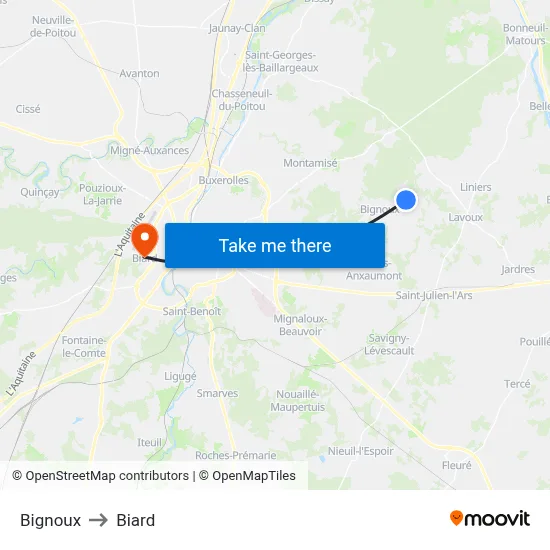 Bignoux to Biard map