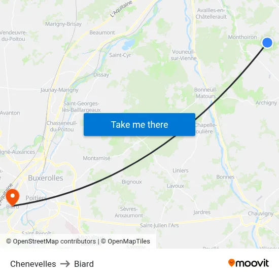 Chenevelles to Biard map