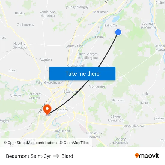 Beaumont Saint-Cyr to Biard map