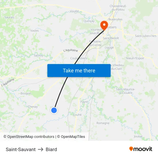Saint-Sauvant to Biard map