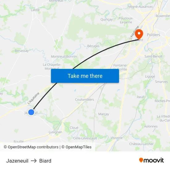 Jazeneuil to Biard map
