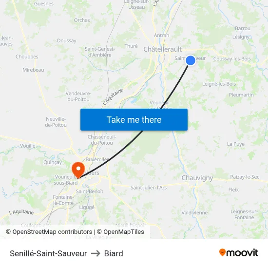 Senillé-Saint-Sauveur to Biard map