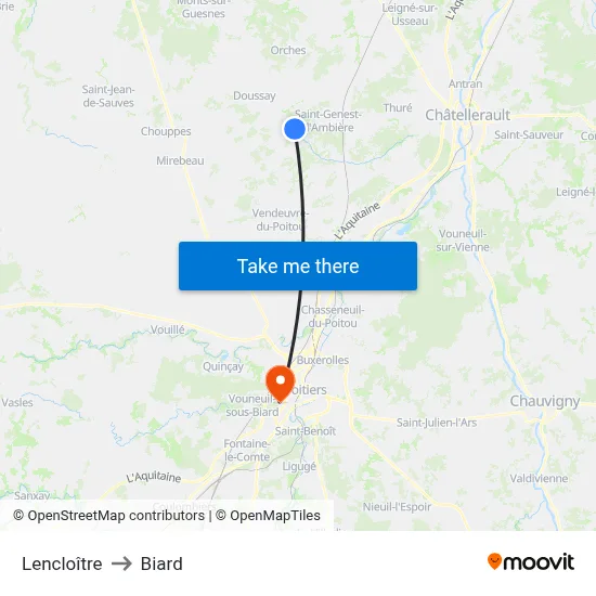 Lencloître to Biard map