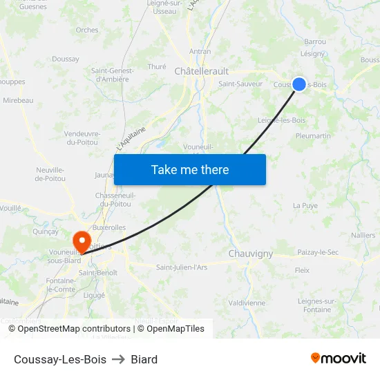 Coussay-Les-Bois to Biard map