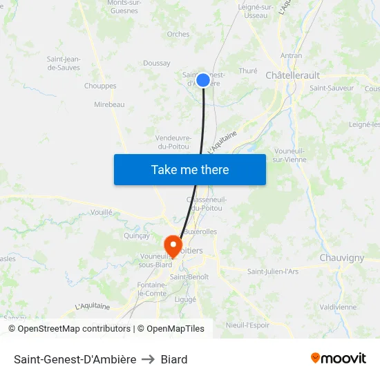 Saint-Genest-D'Ambière to Biard map